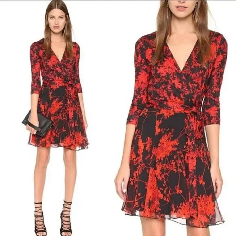 Diane von Furstenberg Irina 100% Silk Wrap Dress | Red & Black | Size 4